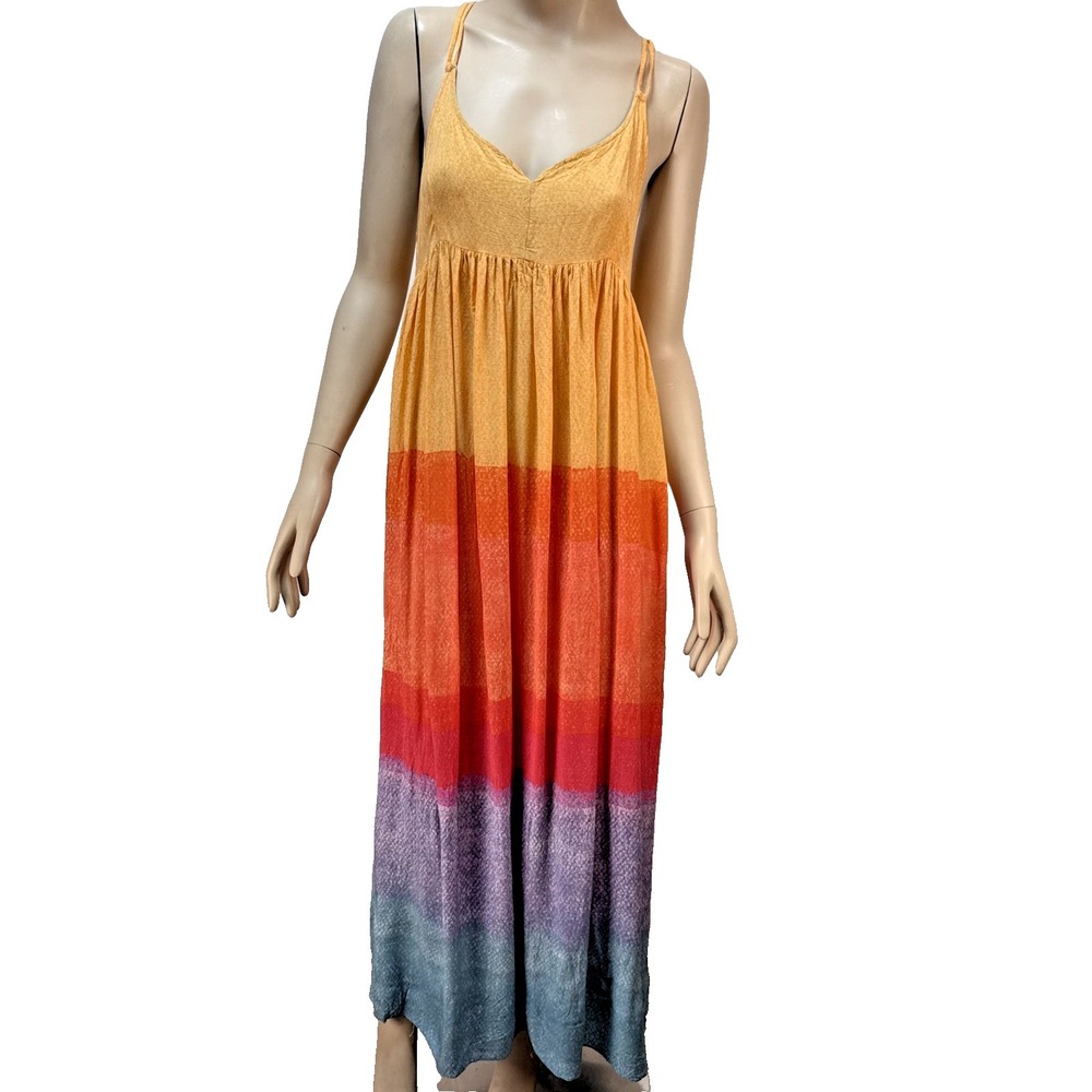 Anthropologie Carla Weeks Rainbow Setting Sun Maxi Dress Size L Flowy Sleeveless